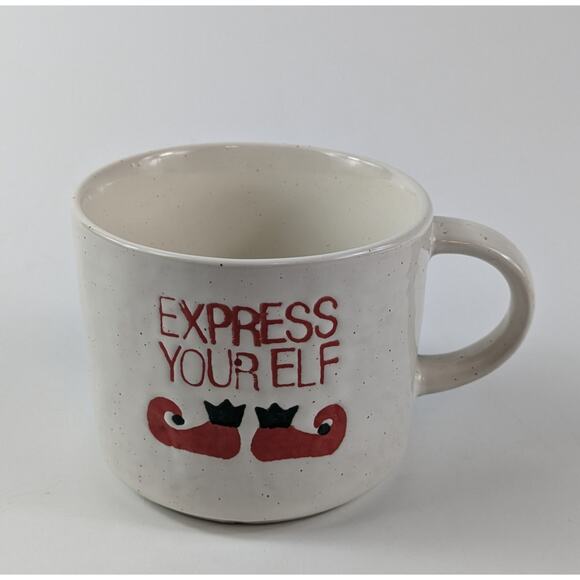 Crate & Barrel Express Your Elf Stoneware Coffee Mug 14oz Holiday Christmas Cup - Picture 3 of 10